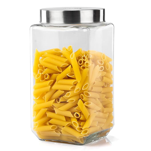 AGARO Elegant Glass Jar  Square Shaped, Steel Lid, Storage Glass Container, Transparent