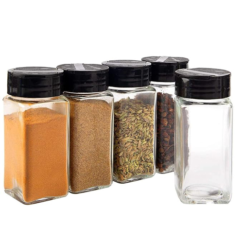 Vasukie Salt & Pepper Square Glass Spice Jar with Black Sifter Two Sided Sifter  Spice Container